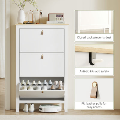 HOMCOM Modern Three-Drawer Shoe Cabinet - White 