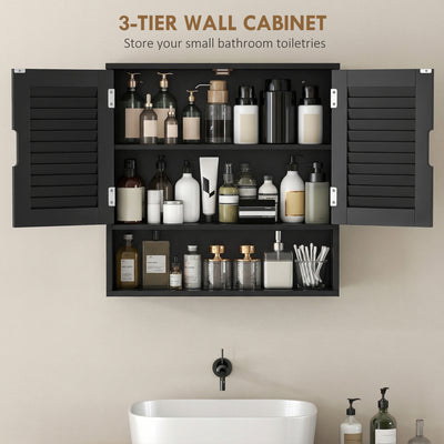 HOMCOM Bathroom Cabinet, Wall Mounted Storage Cabinet with Adjustable Shelves, 60 x 20 x 60 cm, Black 