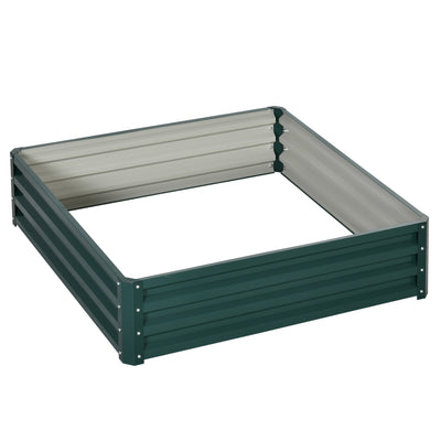 Outsunny Square Raised Garden Bed Box with Weatherized Steel Frame for Vegetables, Flowers, & Herbs, 120 x 120 x 30cm, Green 