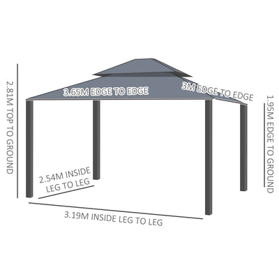 Outsunny 3.65 x 3m Aluminium Hardtop Gazebo, with Accessories - Dark Grey 