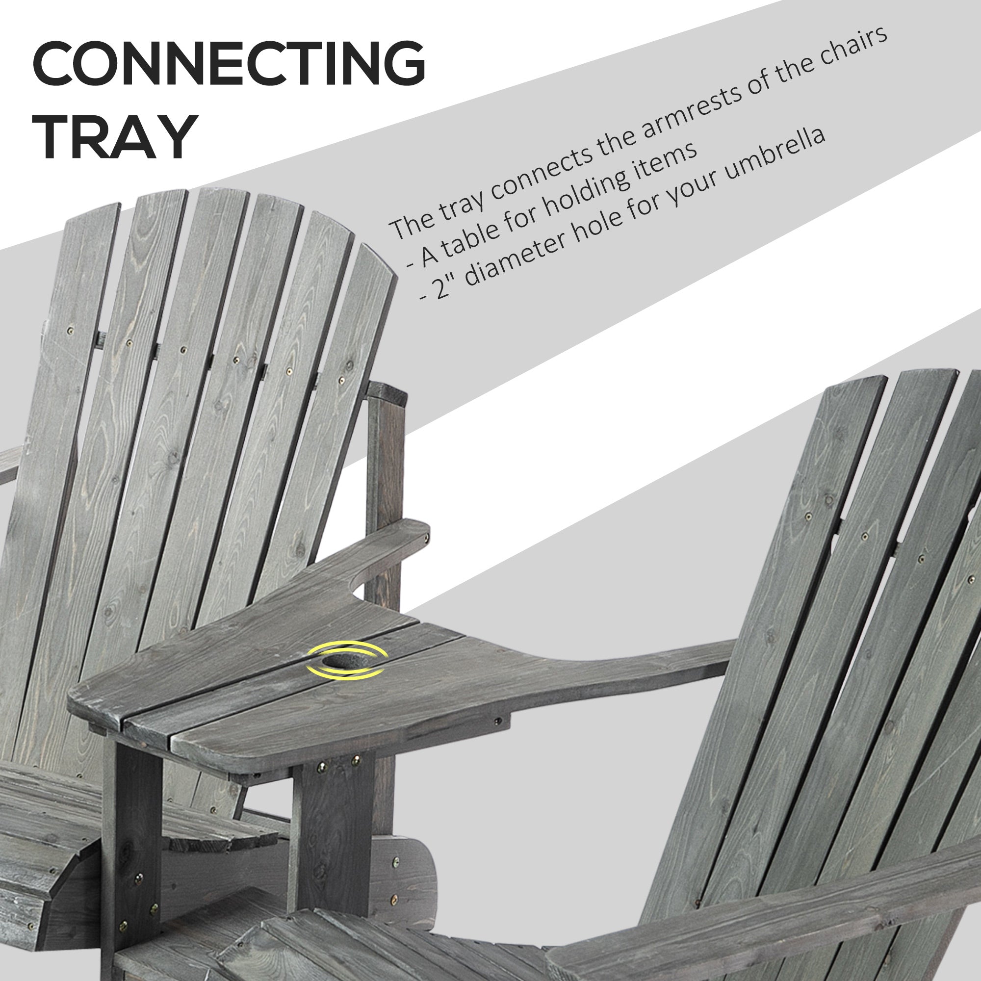 Outsunny Wooden Outdoor Double Adirondack Chairs Loveseat w/ Centre Table and Umbrella Hole, Garden Patio Furniture for Lounging and Relaxing, Grey 
