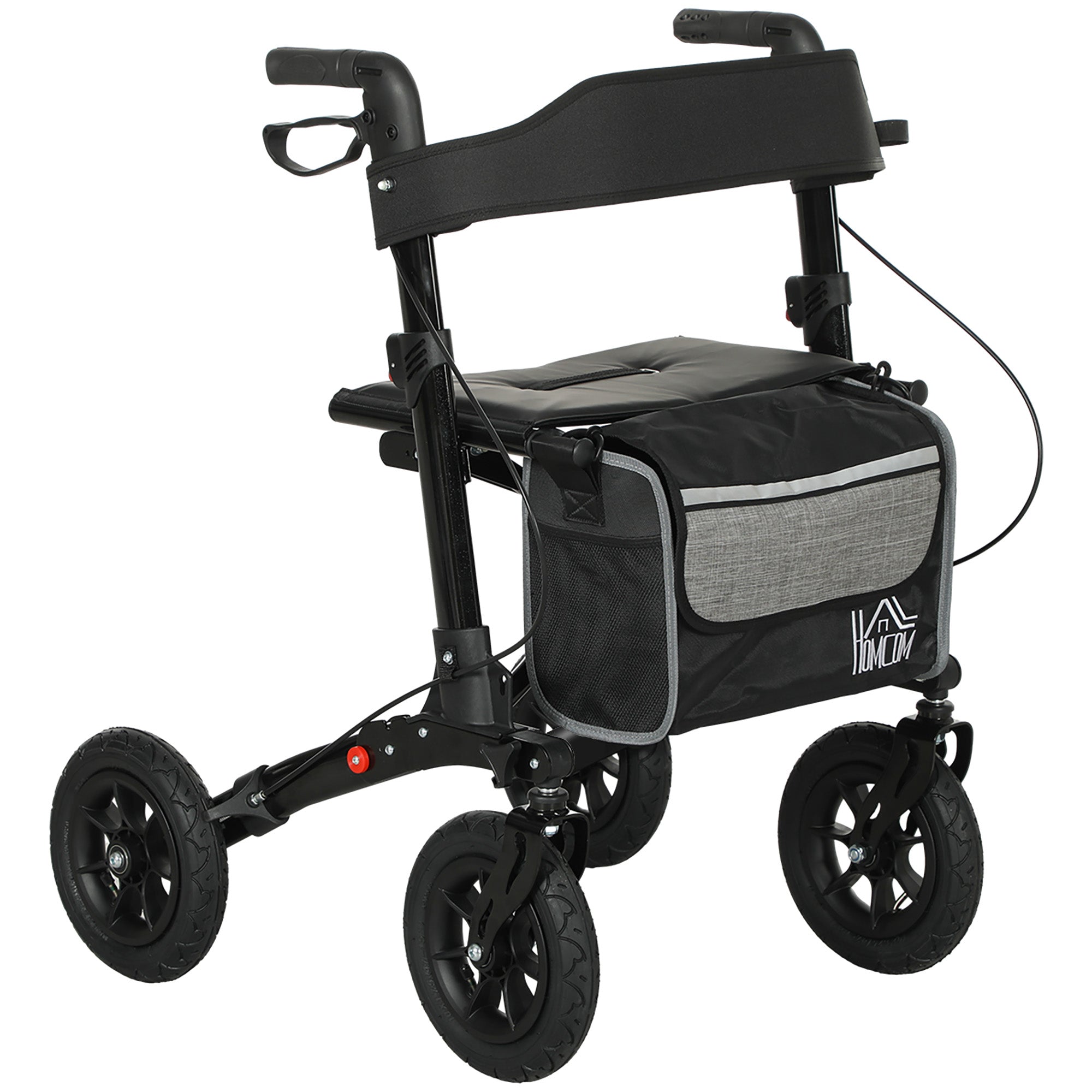 HOMCOM Folding Rollator Walker with Padded Seat, Backrest, Lightweight Walking Frame with Storage Bag, Dual Brakes, All-terrain Wheels, Adjustable Handle Height, 4 Wheeled Walker for Seniors, Black 