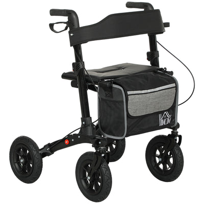 HOMCOM Folding Rollator Walker with Padded Seat, Backrest, Lightweight Walking Frame with Storage Bag, Dual Brakes, All-terrain Wheels, Adjustable Handle Height, 4 Wheeled Walker for Seniors, Black 