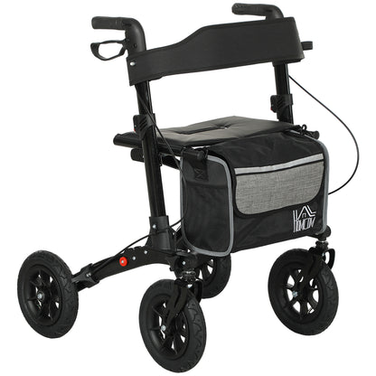 HOMCOM Folding Rollator Walker with Padded Seat, Backrest, Lightweight Walking Frame with Storage Bag, Dual Brakes, All-terrain Wheels, Adjustable Handle Height, 4 Wheeled Walker for Seniors, Black 