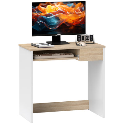 HOMCOM Compact Computer Desk with Keyboard Tray, Home Office Desk with Drawer for Bedroom Study, Oak Colour 