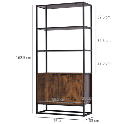HOMCOM Industrial Bookshelf, Storage Shelf, Large Bookcase with 3 Open Shelves, Multifunctional Rack for Living Room, Office, Rustic Brown and Black 