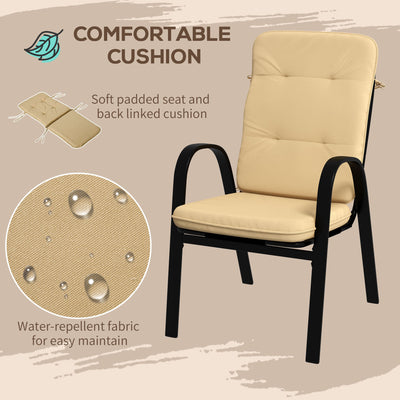 Outsunny 5 Pieces Outdoor Square Garden Dining Set w/ Tempered Glass Dining Table 4 Cushioned Armchairs, Umbrella Hole, Beige 