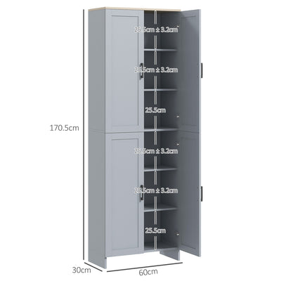 HOMCOM Freestanding Kitchen Cupboard, 4-Door Storage Cabinet Organizer with Adjustable Shelves Grey 