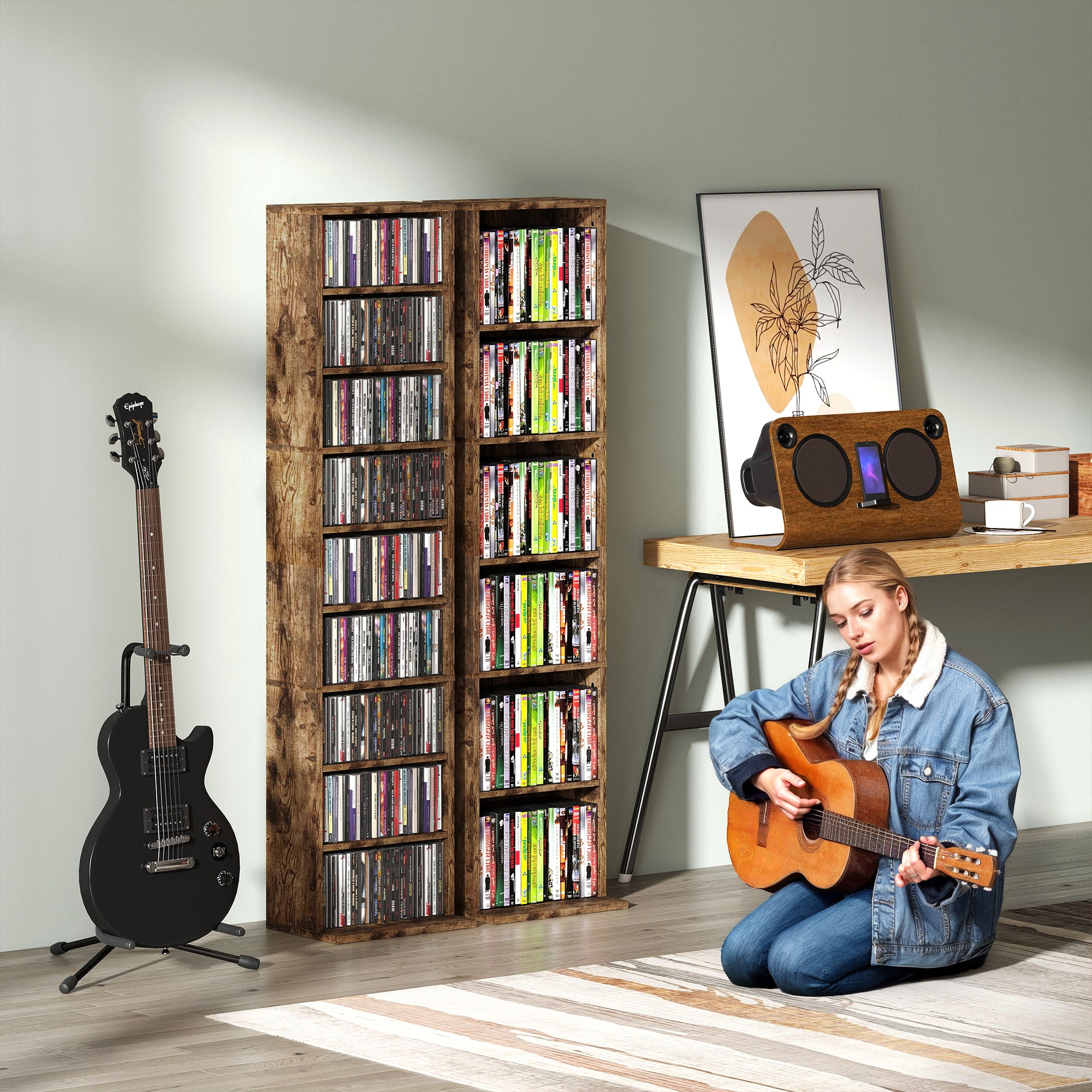 HOMCOM 260 Narrow CD Storage Unit - Rustic Brown 
