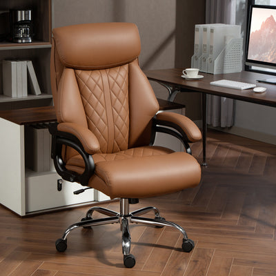 HOMCOM Spring Padded Faux Leather Office Chair - Light Brown 