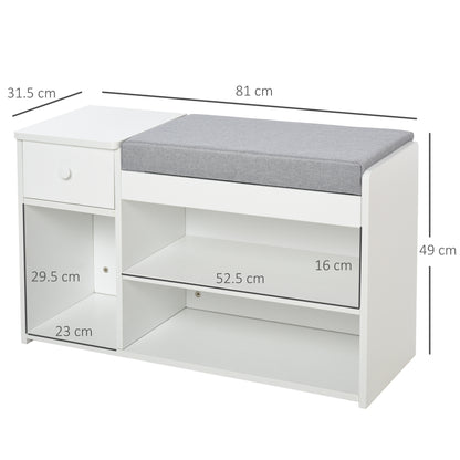 HOMCOM Multi-Storage Shoe Bench w/ Drawer 3 Compartments Cushioned Home Organisation Furniture Tidy Boots Hallway Entryway White 