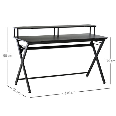 HOMCOM Gaming Desk Writing Racing Computer Table Workstation with Headphone Hook Curved Front Adjustable Feet for Home Office Use 140 x 60cm 