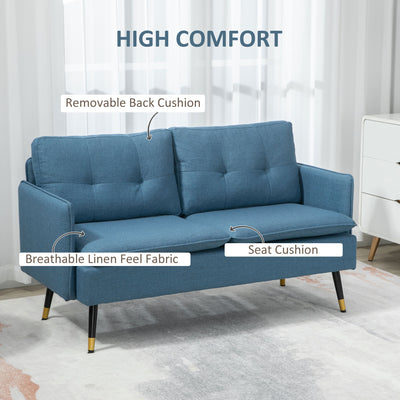 HOMCOM Modern Two Seater Sofa, Button Tufted Loveseat with Cushions and Steel Legs for Living Room, Guest Room, Dark Blue 