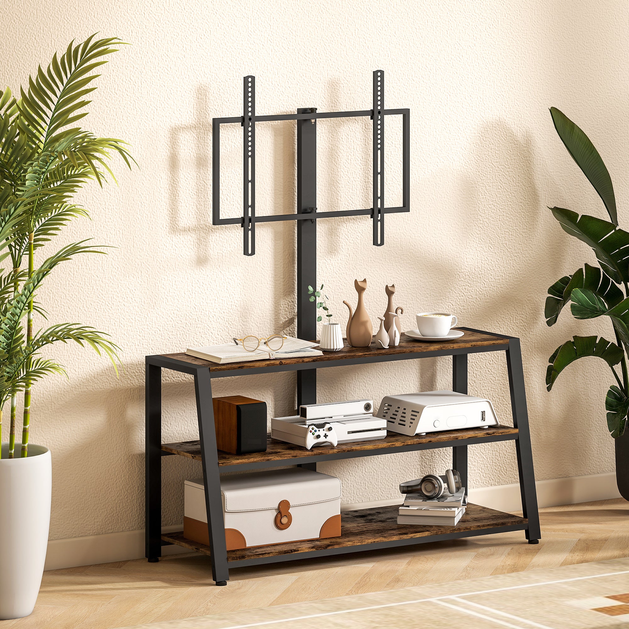 HOMCOM Industrial-Style TV Stand, with 35° Swivel Bracket - Dark Brown