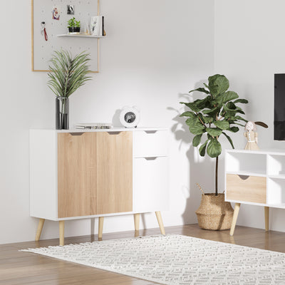 HOMCOM Sideboard Floor Standing Storage Cabinet with Drawer for Bedroom, Living Room, Home Office, Natural 