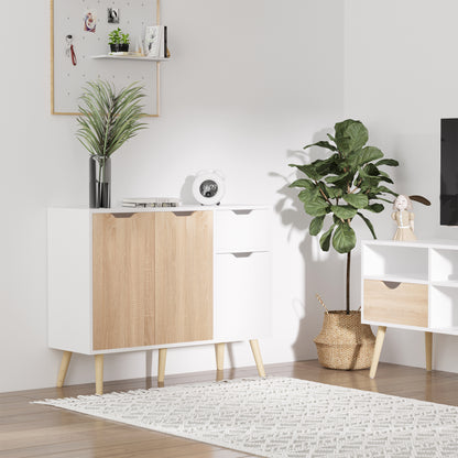 HOMCOM Sideboard Floor Standing Storage Cabinet with Drawer for Bedroom, Living Room, Home Office, Natural 
