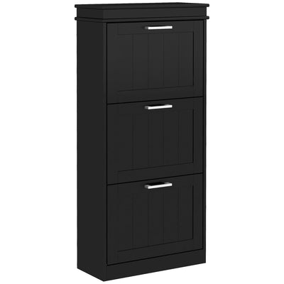 HOMCOM Three-Drawer Minimalistic Shoe Cabinet - Black 