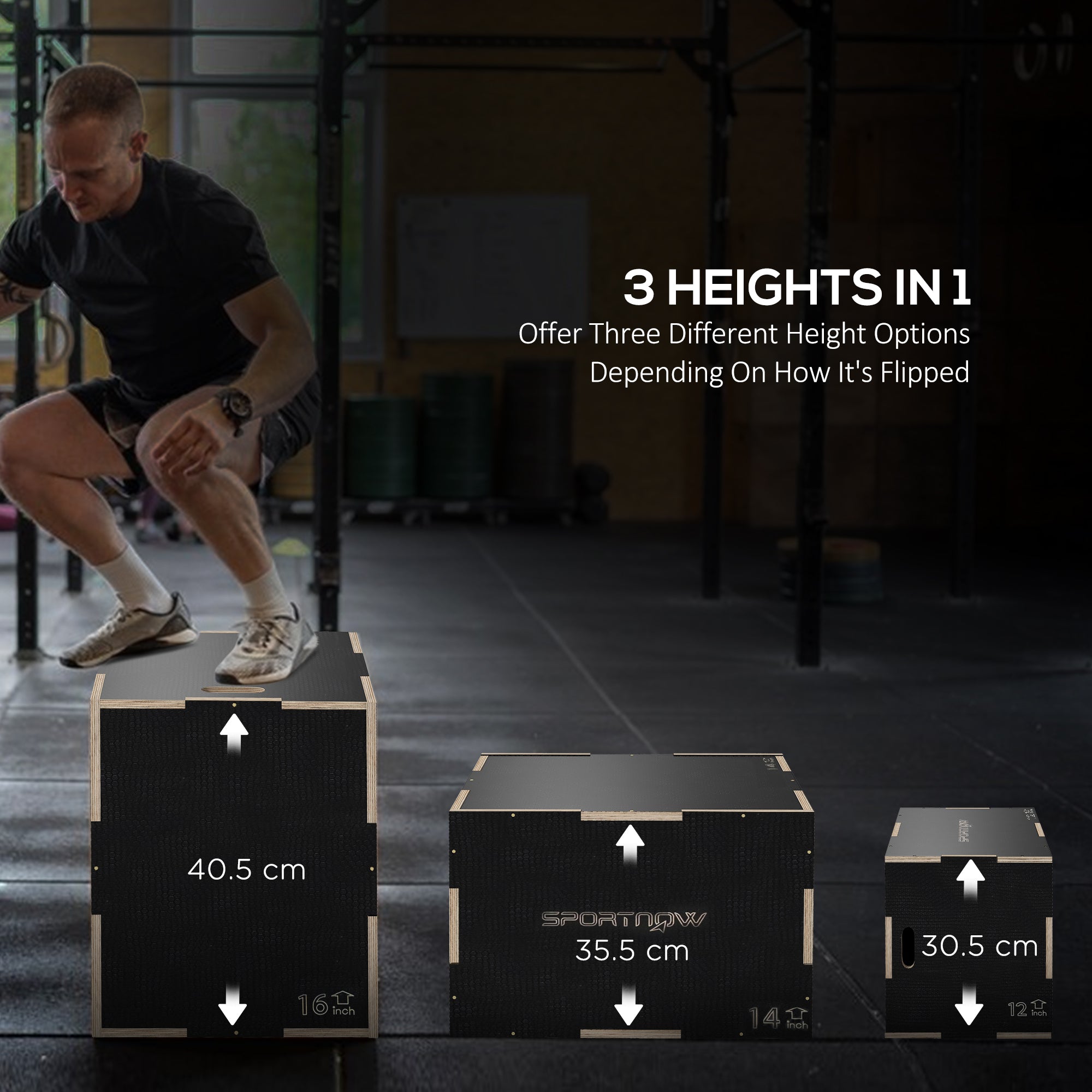 SPORTNOW Multi-Faceted Jump Box, Wooden Step Up Box, for Home, Gym, Exercise, Black 
