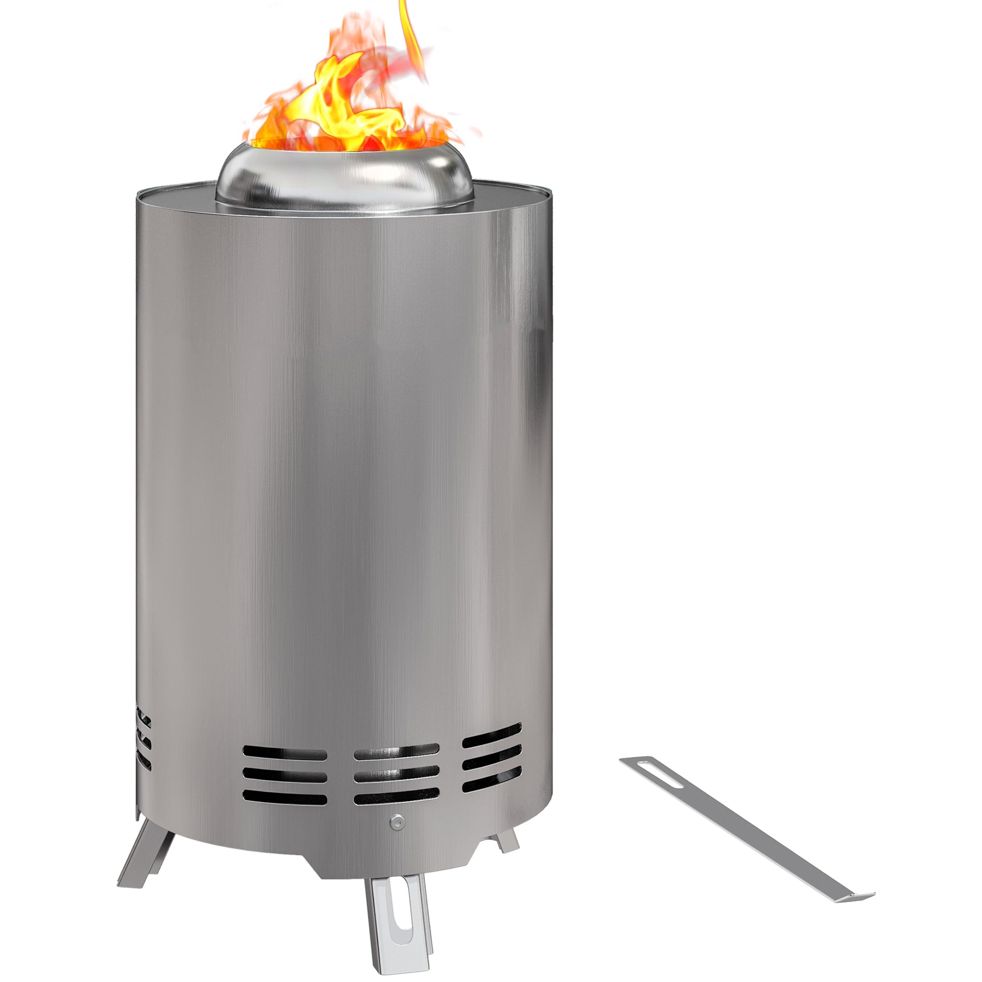 Outsunny Smokeless Fire Pit, 16 x 16 cm Stainless Steel Portable Wood Burning Firepit with Poker, Wood or Pellet Fuelled Tabletop Fire Pit for Garden Camping Bonfire Party, Silver Tone 
