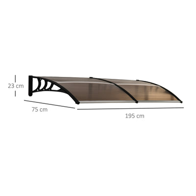 Outsunny 75 x 195 cm Curved Door Window Awning Canopy, Polycarbonate Cover Front Door Outdoor Patio, UV Rain Snow Protection Shelter, Brown 