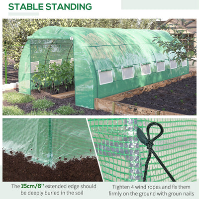 Outsunny Polytunnel Greenhouse Walk-in Grow House Tent with Roll-up Sidewalls, Zipped Door and 12 Windows, 6x3x2m Green 