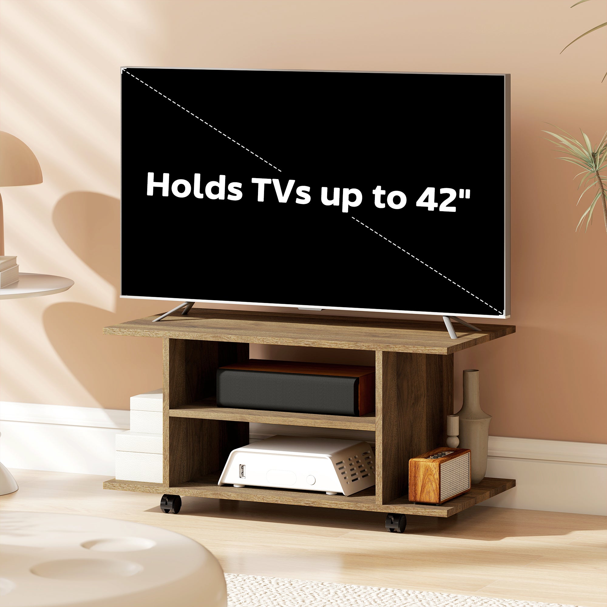 HOMCOM Modern TV Cabinet Stand Storage Shelves Table Mobile Bedroom Furniture Bookshelf Bookcase Walnut 