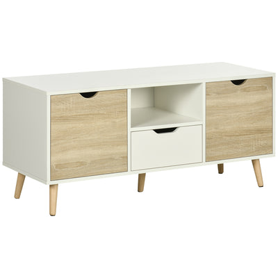 HOMCOM TV Unit Cabinet for TVs up to 50 Inches, TV Stand with Storage Cabinets and Drawer for Living Room and Bedroom, Natural 