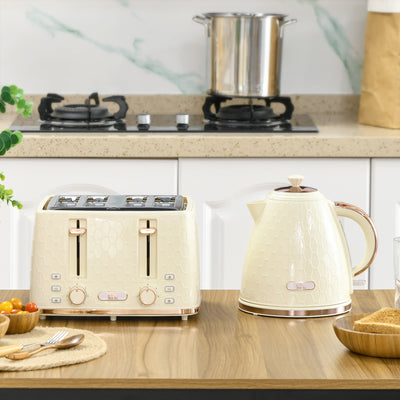 HOMCOM Kettle and Toaster Set, 1.7L 3000W Fast Boil Jug Kettle with Auto Shut Off, 4 Slice Toaster with 7 Level Browning Controls & Crumb Tray, Beige 