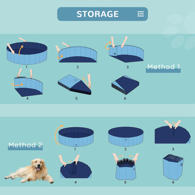 PawHut Foldable Dog Paddling Pool Pet Cat Swimming Pool Indoor/Outdoor Collapsible Summer Bathing Tub Shower Tub Puppy Washer (Φ120 × 30H cm, Blue) 