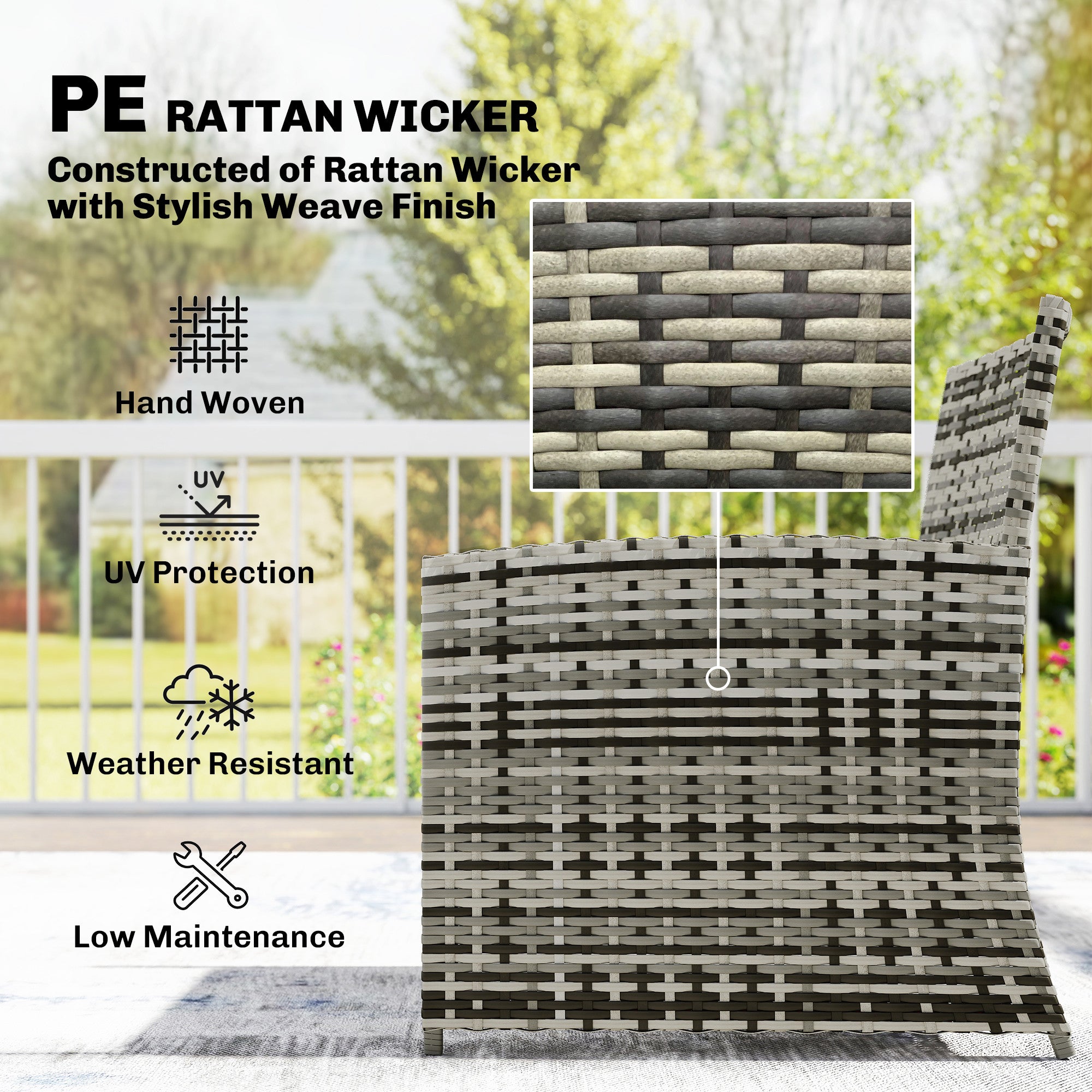 Outsunny 6 Piece Rattan Garden Furniture, Space-Saving Patio Furniture Set with Nesting Tables, Chairs, Stools, Cushions, Grey 