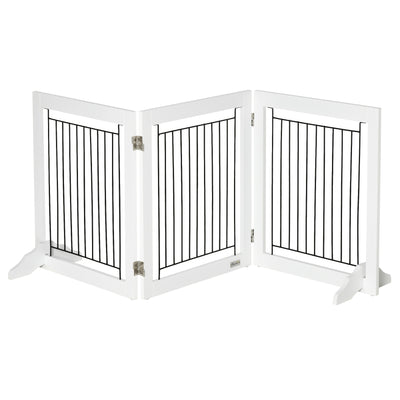 PawHut Foldable Pet Gate, with Three Panels & Two Support Feet - White 