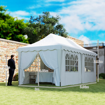 Outsunny 3 x 6m Pop Up Gazebo with Sides, UPF50+ Height Adjustable Marquee Party Tent, Wedding Canopy, Instant Event Shelter with Carry Bag and Sand Bags for Garden, White 