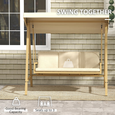 Outsunny Three-Seat Garden Swing Chair, with Adjustable Canopy - Beige 