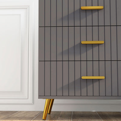 HOMCOM Four Drawer Embossed Line Dresser - Grey/Gold Tone 