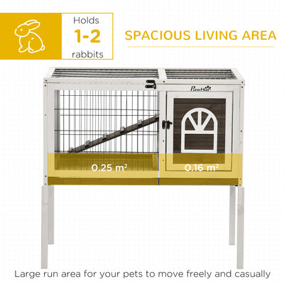 PawHut Wooden Rabbit Hutch, Guinea Pig Cage, with Removable Tray, Openable Roof 