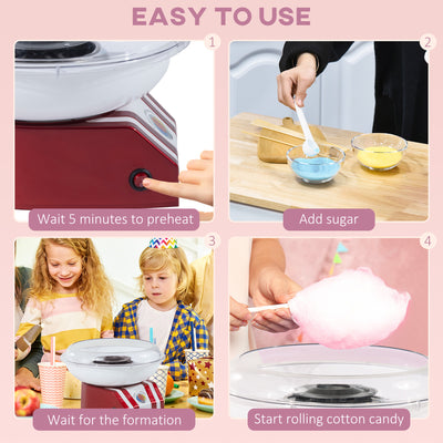 HOMCOM Professional Cotton Floss Machine with 10 Bamboo Sticks, Candy Floss Maker for Children, Adult Party and Birthday, Red 