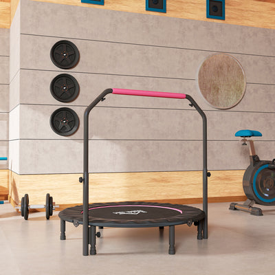 HOMCOM 48" Foldable Mini Fitness Trampoline, with Adjustable Foam Handle, Pink 
