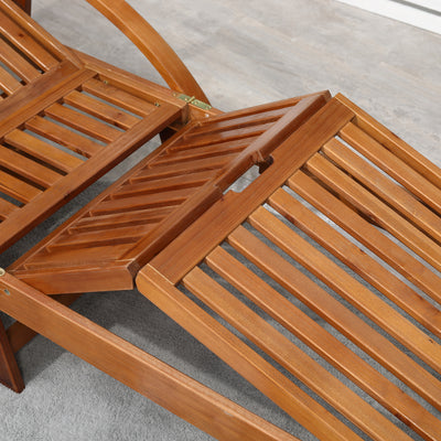 Outsunny Outdoor Garden Patio Wooden Sun Lounger Foldable Recliner Deck Chair Day Bed Furniture with Wheels 