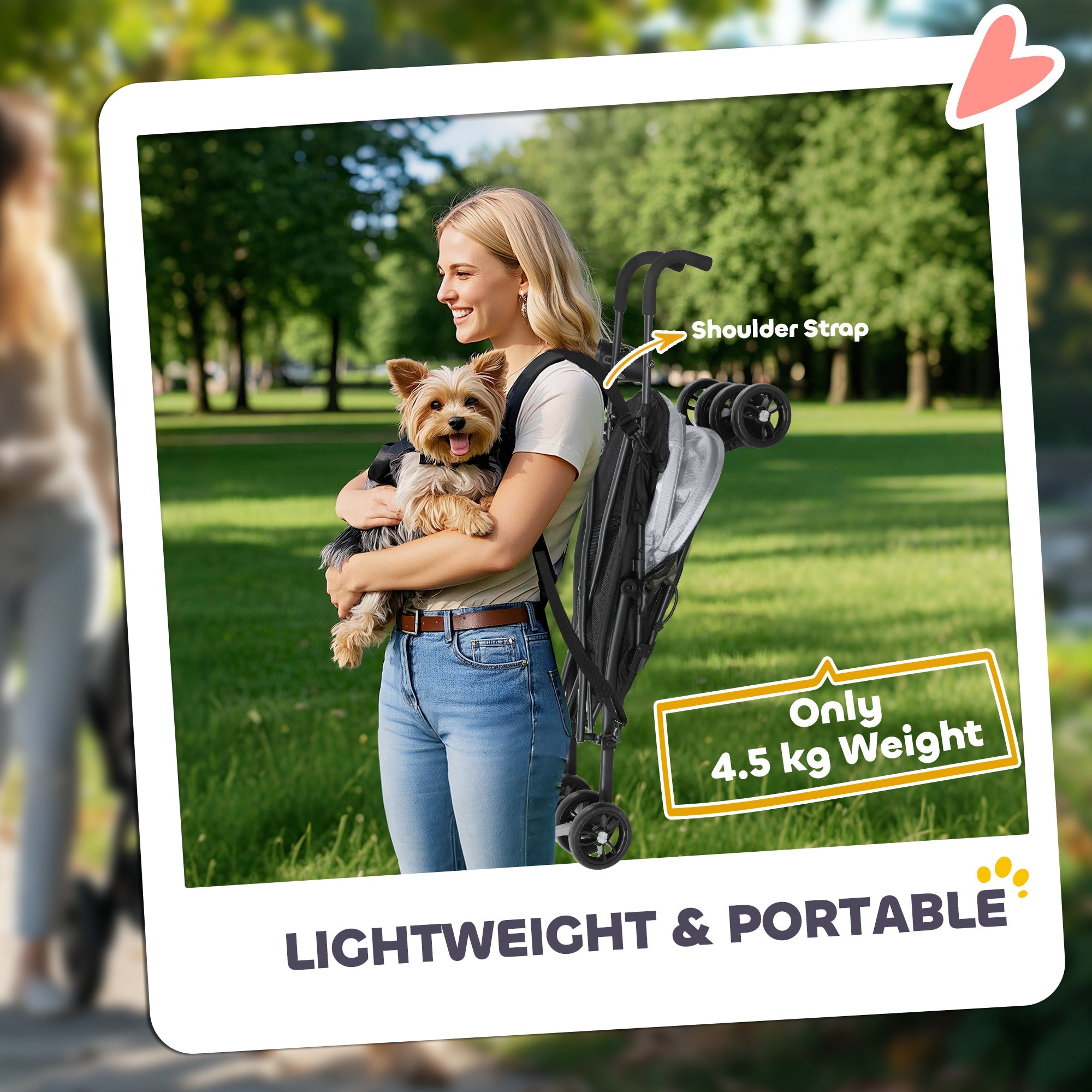 PawHut Umbrella Structure Dog Stroller, Lightweight & Portable Dog Pram w/ Shoulder Strap, Storage Bag & Cup Holder, Light Grey 