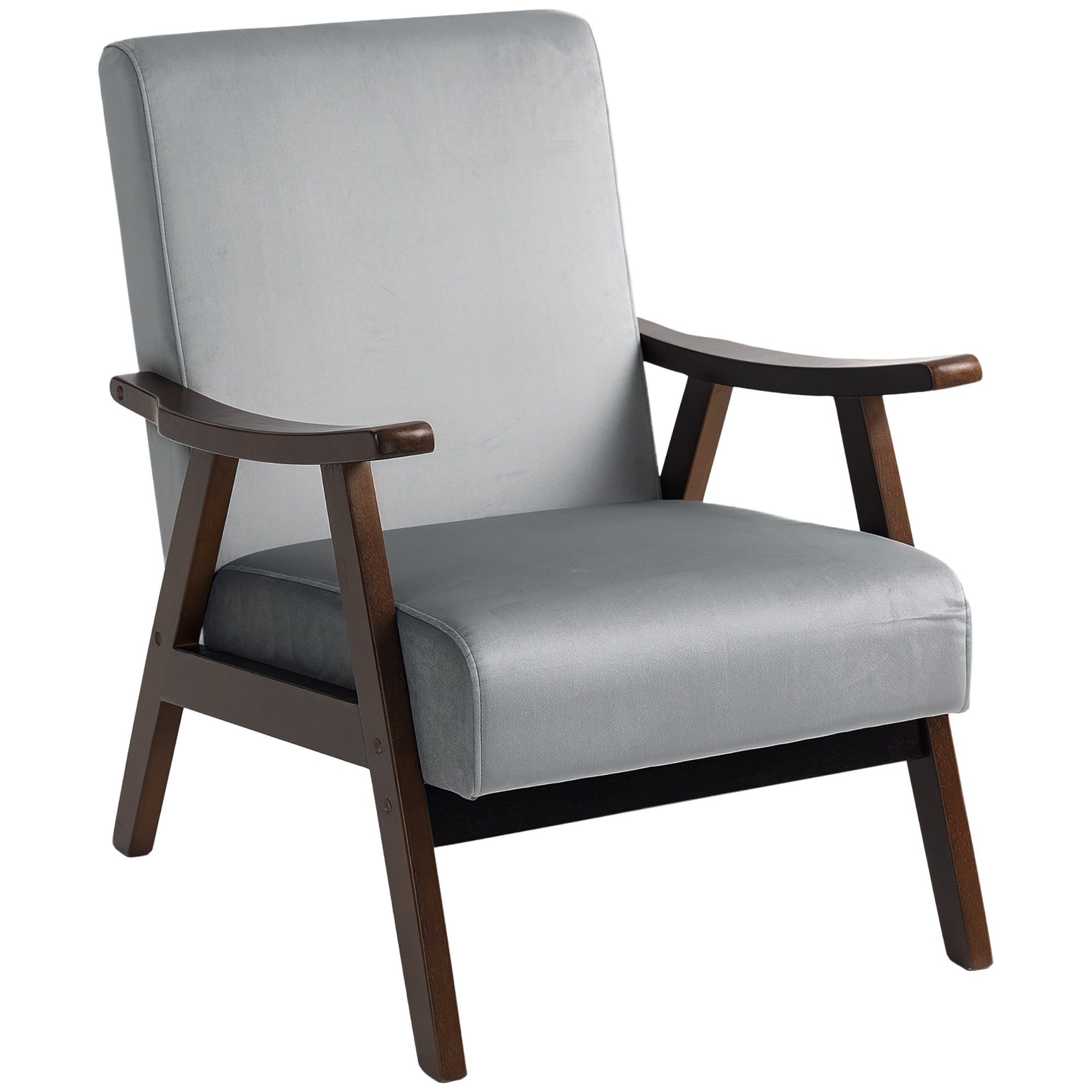 HOMCOM Nordic Accent Chair, Upholstered Velvet Armchair with Solid Wood Frame and Soft Thick Padded for Living Room, Bedroom, Grey 