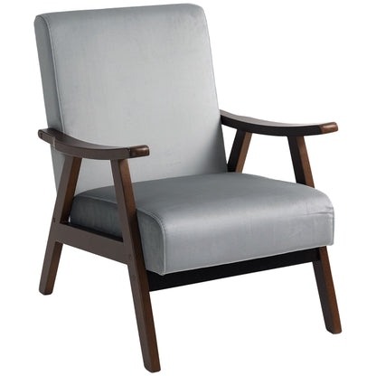HOMCOM Nordic Accent Chair, Upholstered Velvet Armchair with Solid Wood Frame and Soft Thick Padded for Living Room, Bedroom, Grey 