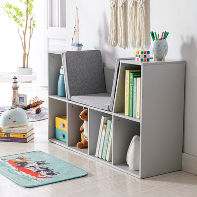HOMCOM Kids Bookcase Shelf Storage Cabinet Unit, Living Room Sideboard w/ Six Compartments for Toys, Books - Grey 