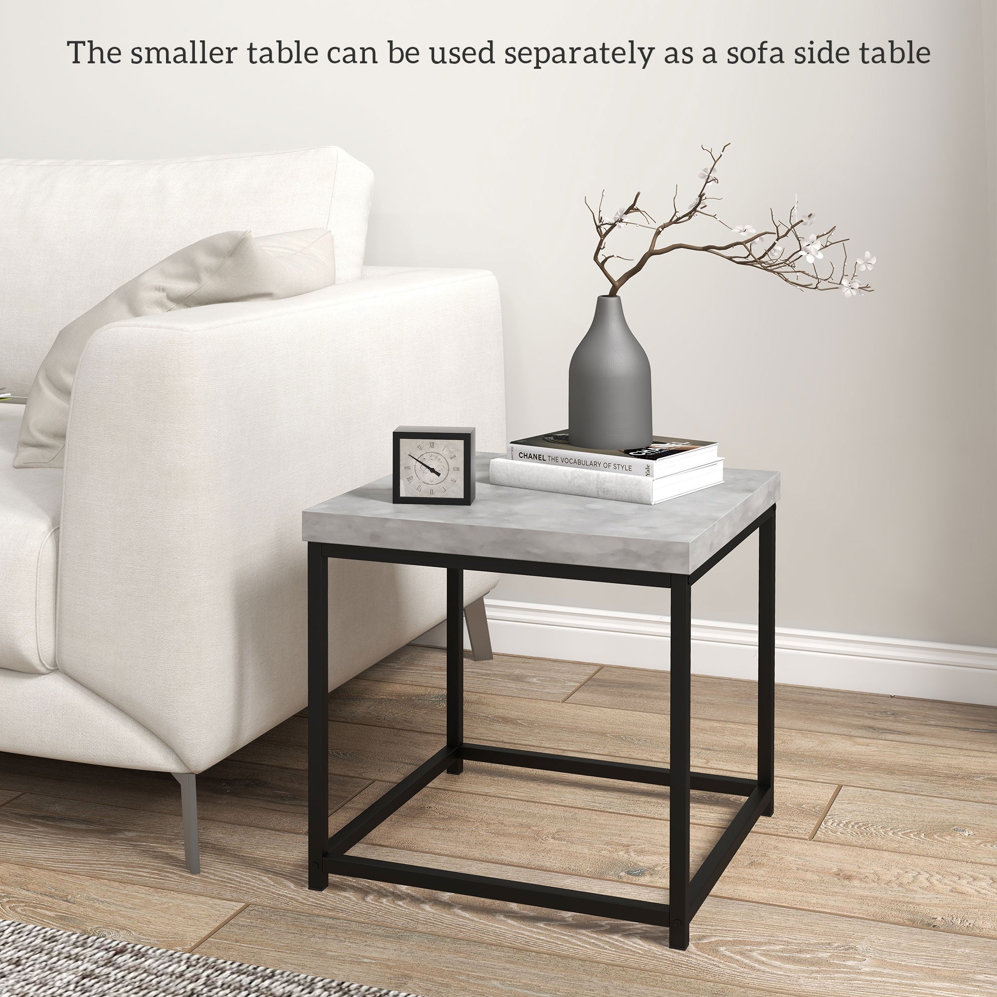 HOMCOM Coffee Table Set of 2, Nest of Tables with 3.5cm Thick Tabletop, Grey 