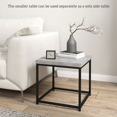 HOMCOM Coffee Table Set of 2, Nest of Tables with 3.5cm Thick Tabletop, Grey 