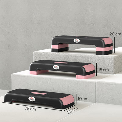 HOMCOM Aerobic Step with 3-Level Adjustable Heights for Home, Office Exercise, Black and Pink 
