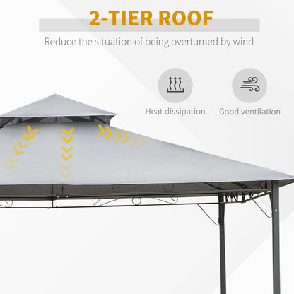 Outsunny 3x3(m) Outdoor Patio Gazebo Steel Canopy Tent Pavilion 2-Tier Roof Top Garden Sunshade Grey 