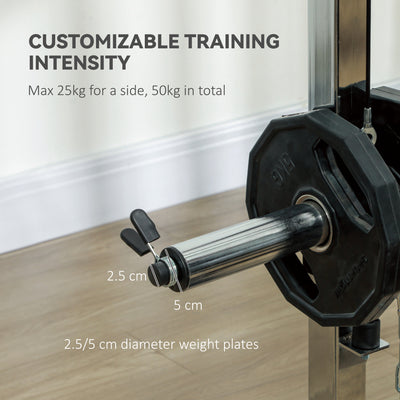 SPORTNOW 3 In 1 Smith Machine with Dual Cable Pulley System, Chest Press Station, 17-Level Squat Rack and Barbell Bar 