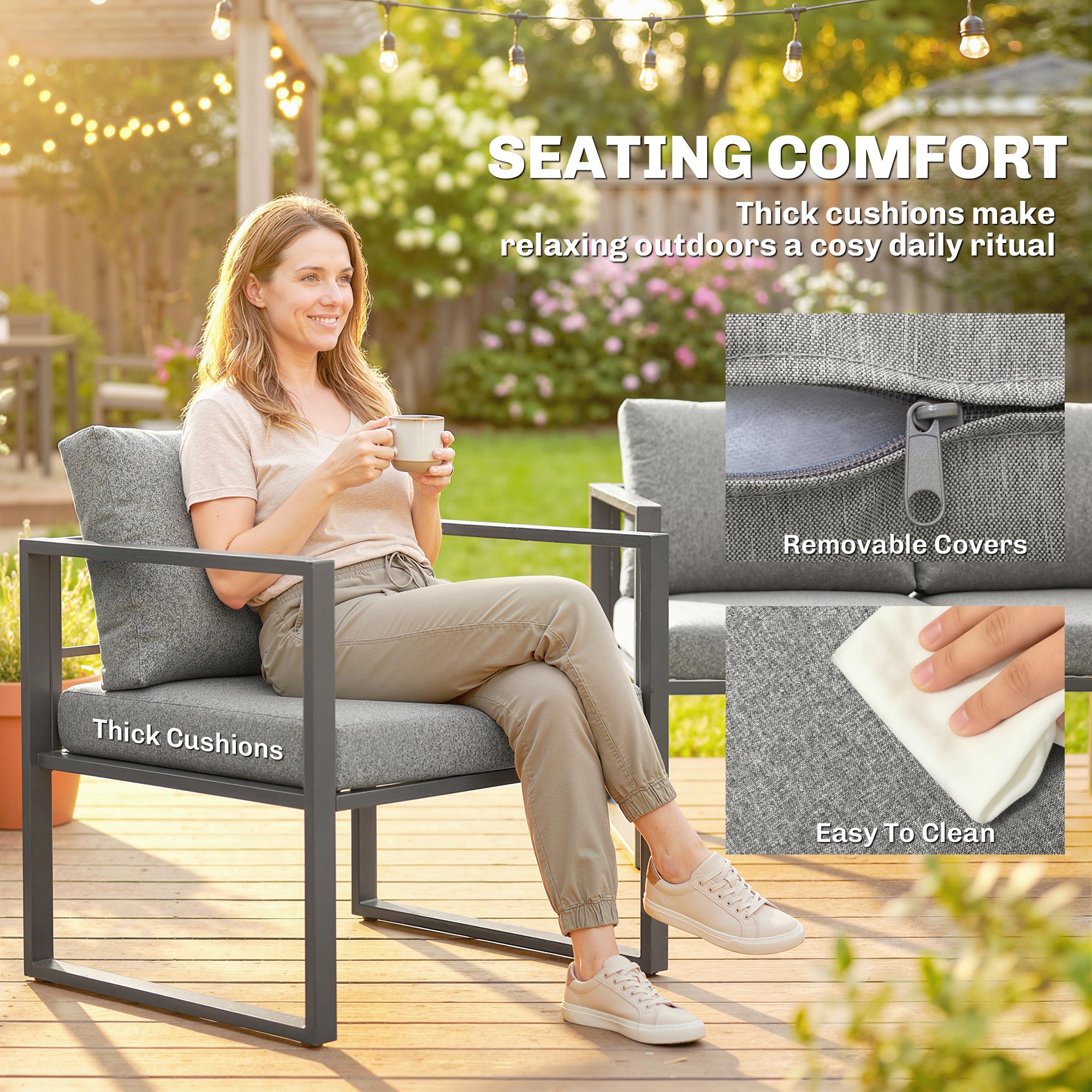 Outsunny 4 Piece Outdoor Garden Furniture Set, Patio Furniture with 3-Seater Sofa, Armchairs and Coffee Table 