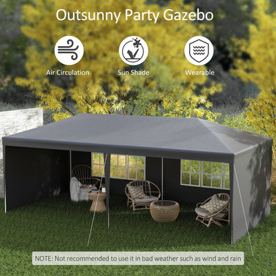 Outsunny 6 x 3 m Party Tent Gazebo Marquee Outdoor Patio Canopy Shelter with Windows and Side Panels Dark Grey 