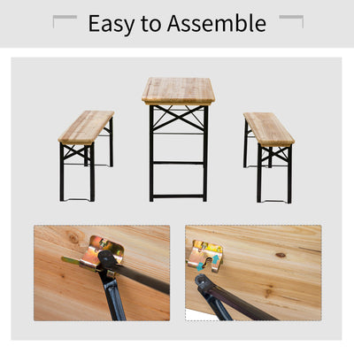 Outsunny Portable Folding Camping Picnic Trestle Beer Table and Bench Set Garden BBQ Chairs Stools Wooden Wood (120cm(L) x 25cm(W) x 46cm(H)) 